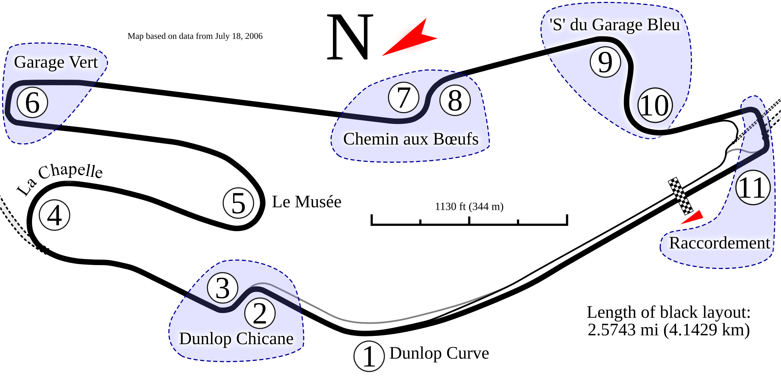 Outline of Le Mans Bugatti Circuit's track map