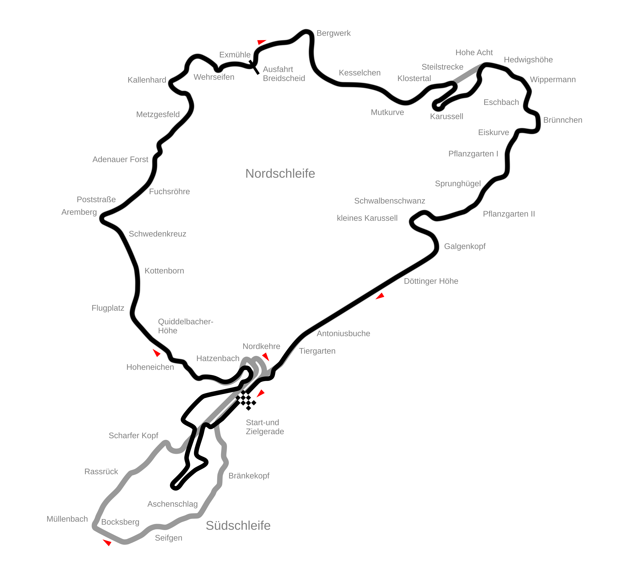 Outline of nurburgring nordschleife's track map