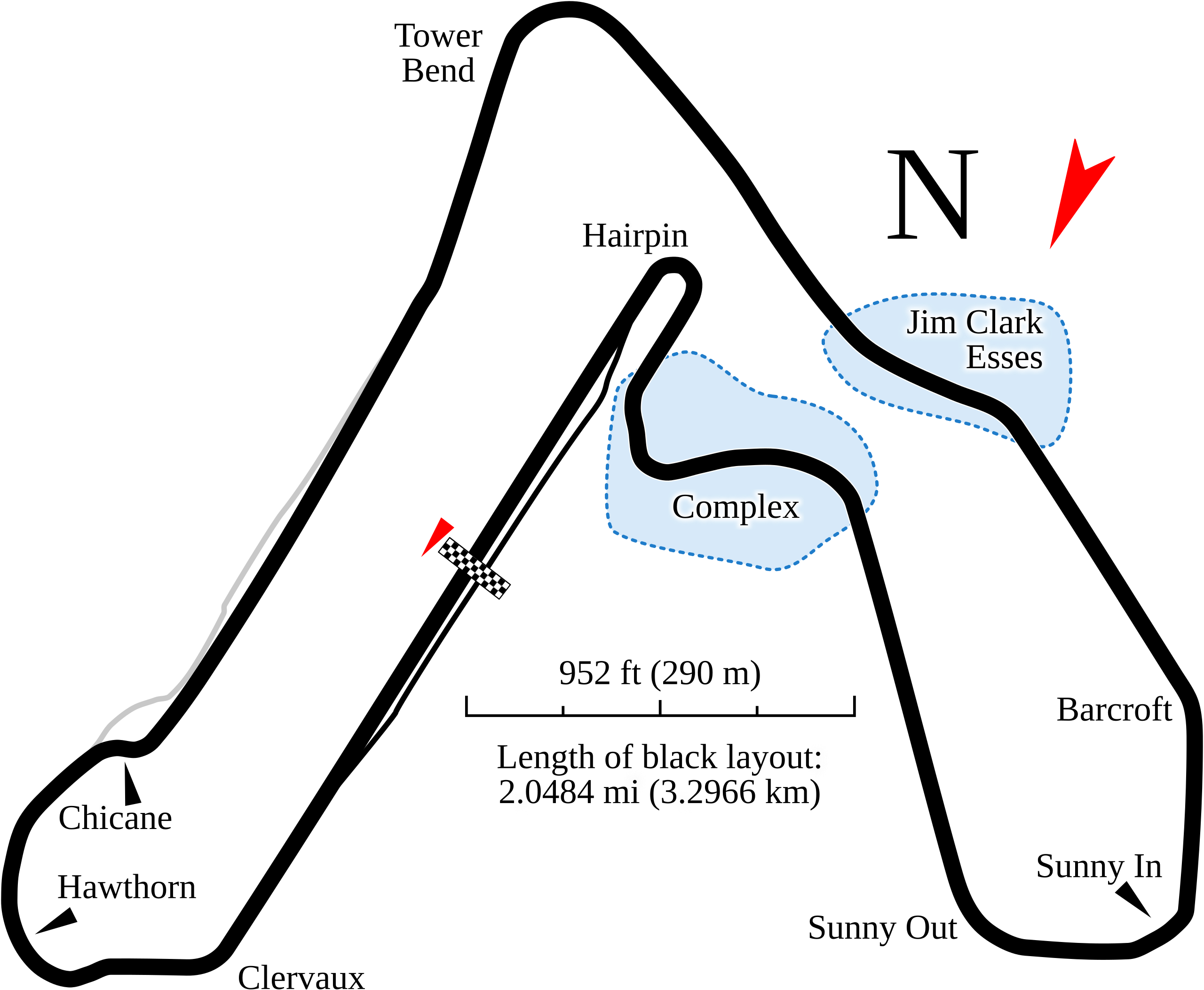 Outline of Croft Circuit's track map