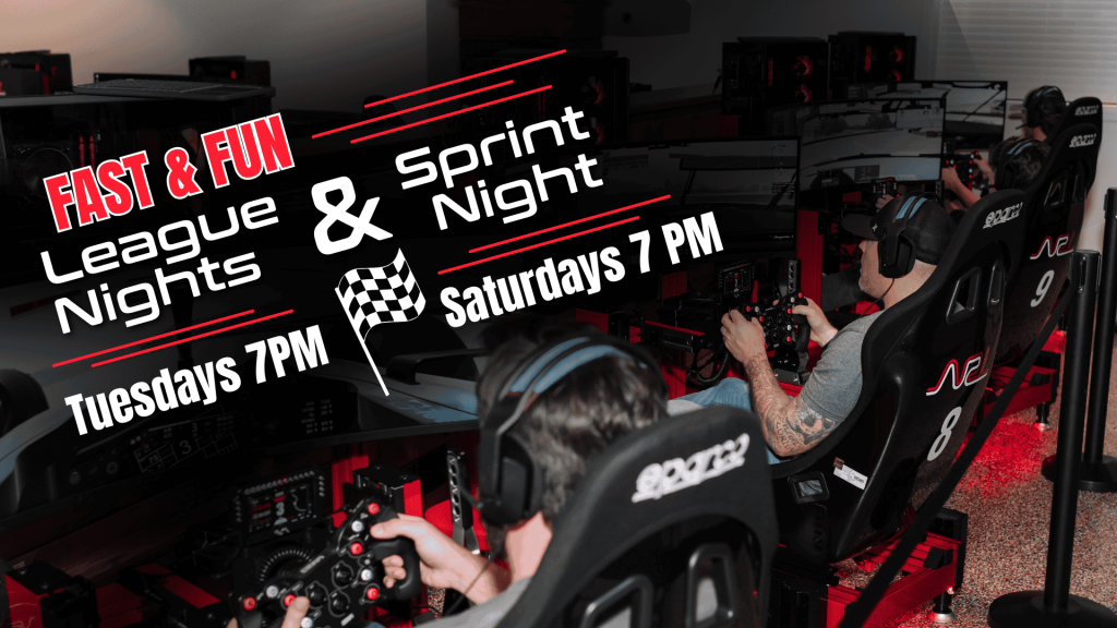 League Nights are Tuesdays at 7PM. Saturday Night Sprints are at 7 PM.